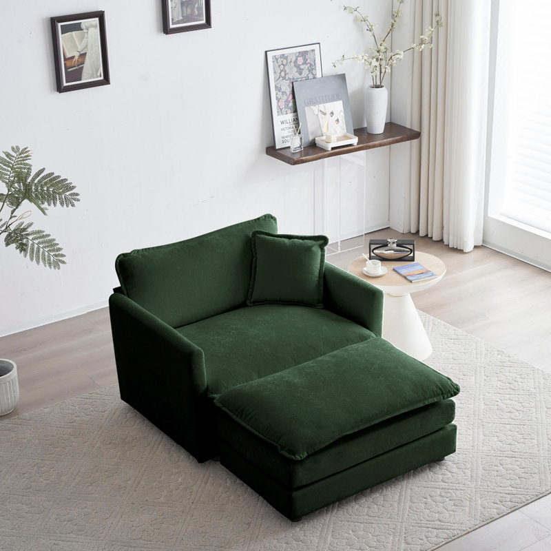 Ebern Designs Modern Sofa Accent Chair With Ottoman Living Room Club Chair Chenille Upholstered Armchair Reading Chair For Chenille Wayfair